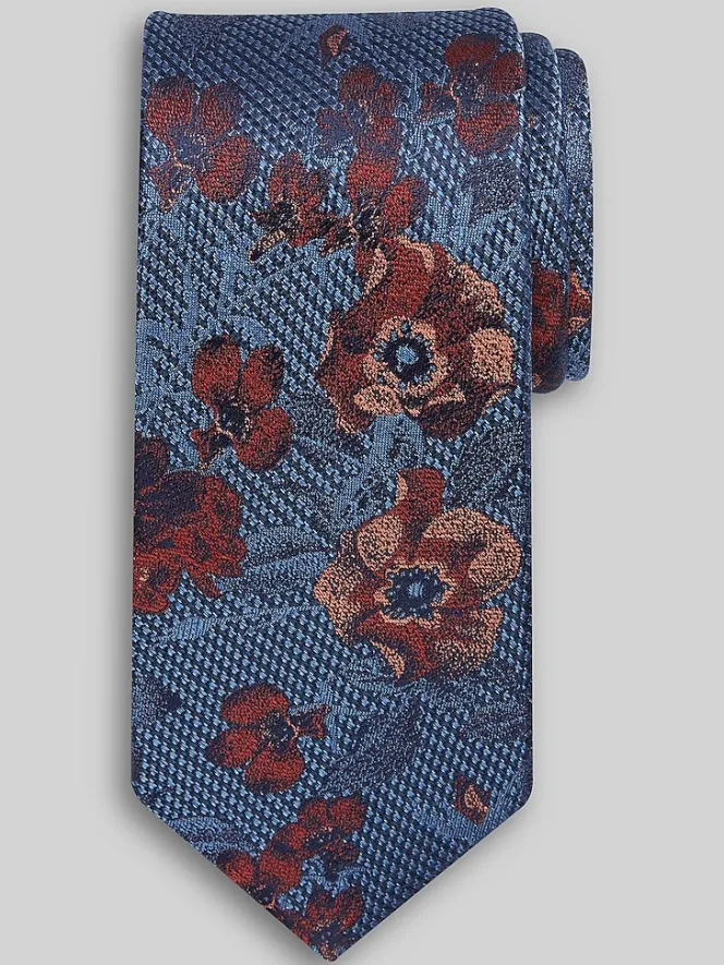 Ties-Joseph Abboud Abstract Floral Stripe Tie Char/Blue