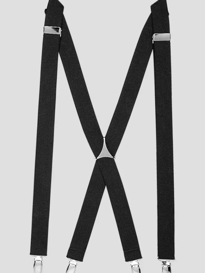 Suspenders|Formal Accessories-Egara Adjustable Solid Clip Suspenders Black