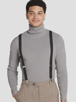 Suspenders|Formal Accessories-Egara Adjustable Solid Clip Suspenders Black