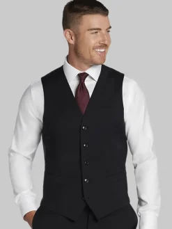 Big & Tall Suits|Vests-Joseph Abboud American Bespoke Modern Fit Suit Vest Black Solid