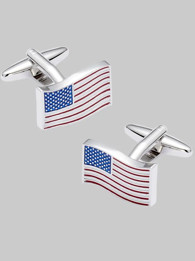 Jewelry|Tie Bars & Cufflinks-Pronto Uomo American Flag Cufflinks Blue