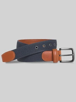 Belts-Johnston &Amp; Murphy Amherst Engineered Knit & Leather Belt Navy