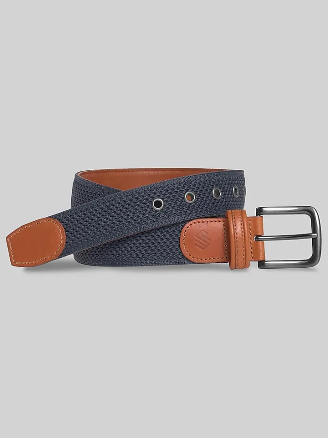 Belts-Johnston &Amp; Murphy Amherst Engineered Knit & Leather Belt Navy