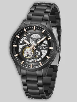Watches-Kenneth Cole Automatic Bracelet Watch Black