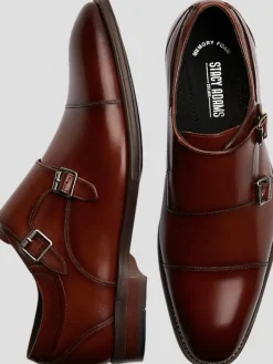 Dress & Formal Shoes-Stacy Adams Bayne Leather Cap Toe Double Monk Strap Dress Shoes Black