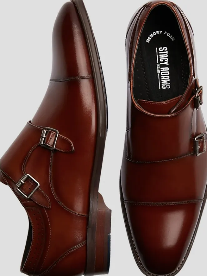 Dress & Formal Shoes-Stacy Adams Bayne Leather Cap Toe Double Monk Strap Dress Shoes Black