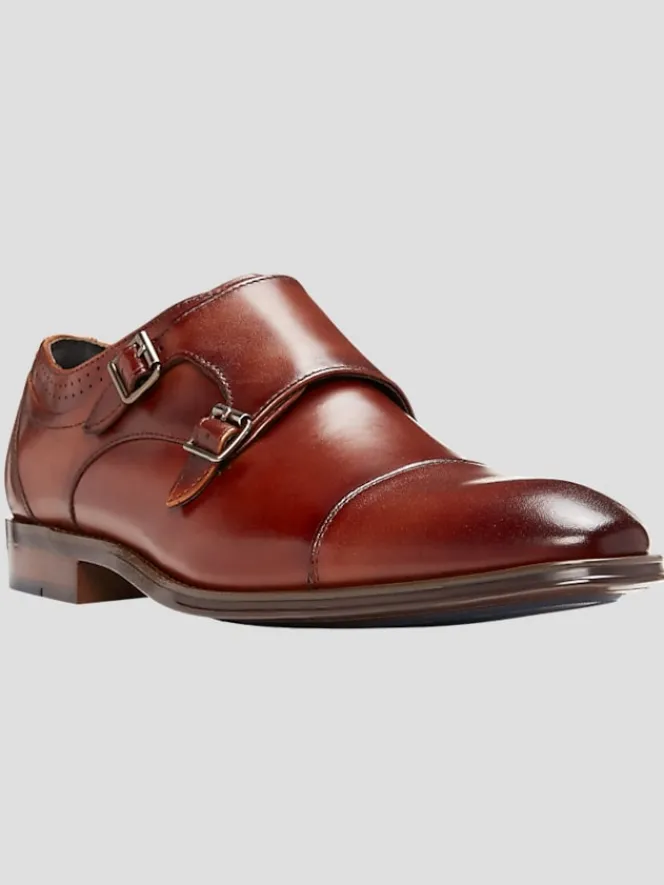 Dress & Formal Shoes-Stacy Adams Bayne Leather Cap Toe Double Monk Strap Dress Shoes Black