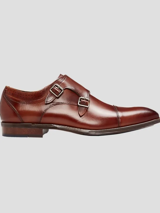 Dress & Formal Shoes-Stacy Adams Bayne Leather Cap Toe Double Monk Strap Dress Shoes Black