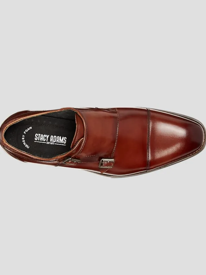 Dress & Formal Shoes-Stacy Adams Bayne Leather Cap Toe Double Monk Strap Dress Shoes Black