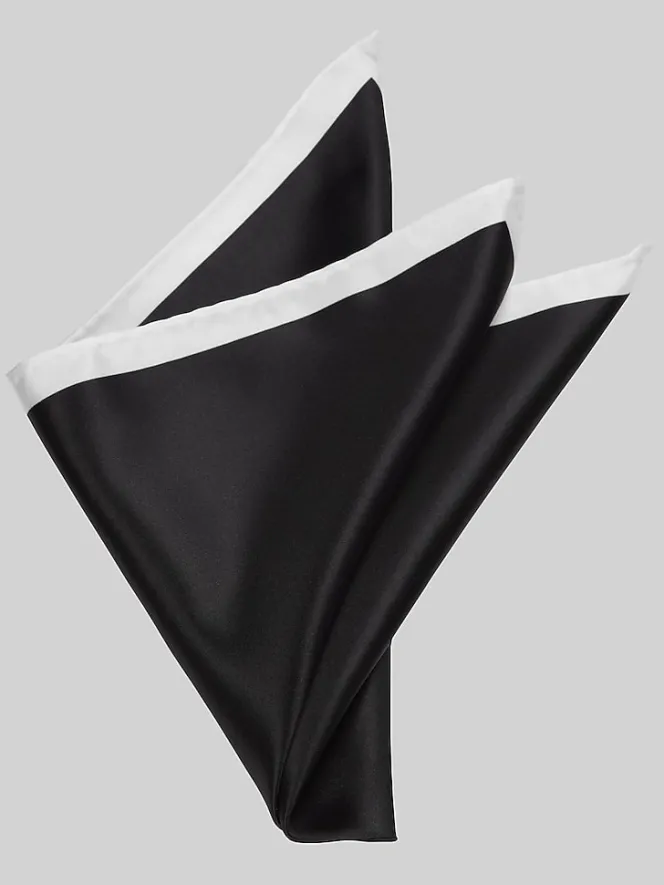 Formal Accessories|Pocket Squares-Egara Bordered Pocket Square Black/White