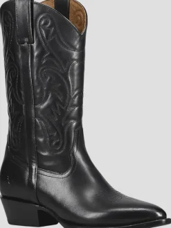 Boots-Frye Bruce Pull-On Plain Toe Cowboy Boots Black