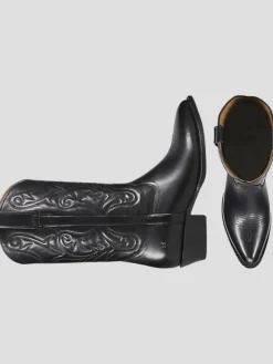 Boots-Frye Bruce Pull-On Plain Toe Cowboy Boots Black