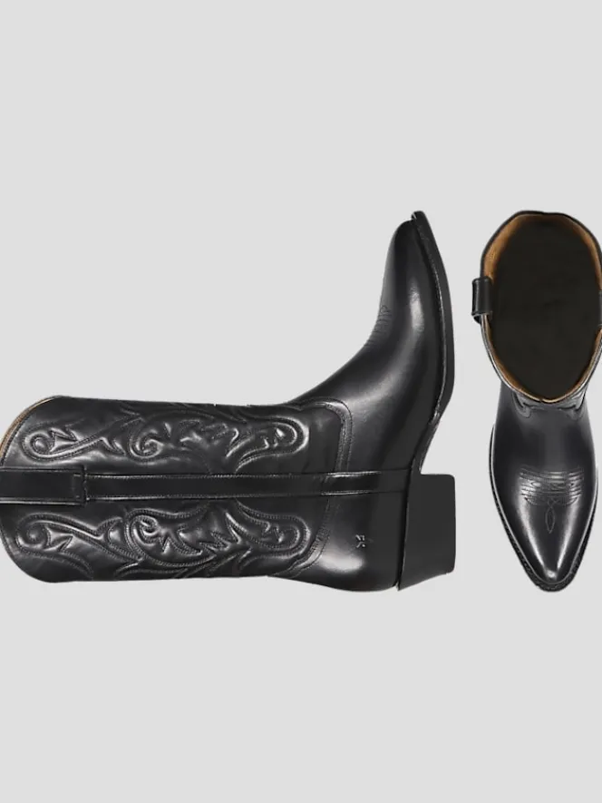 Boots-Frye Bruce Pull-On Plain Toe Cowboy Boots Black