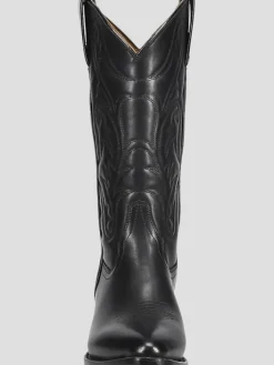 Boots-Frye Bruce Pull-On Plain Toe Cowboy Boots Black