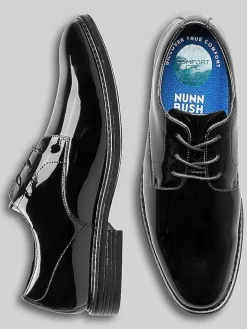 Oxfords|Dress & Formal Shoes-Nunn Bush Centro Formal Flex Plain Toe Oxfords Black Patent