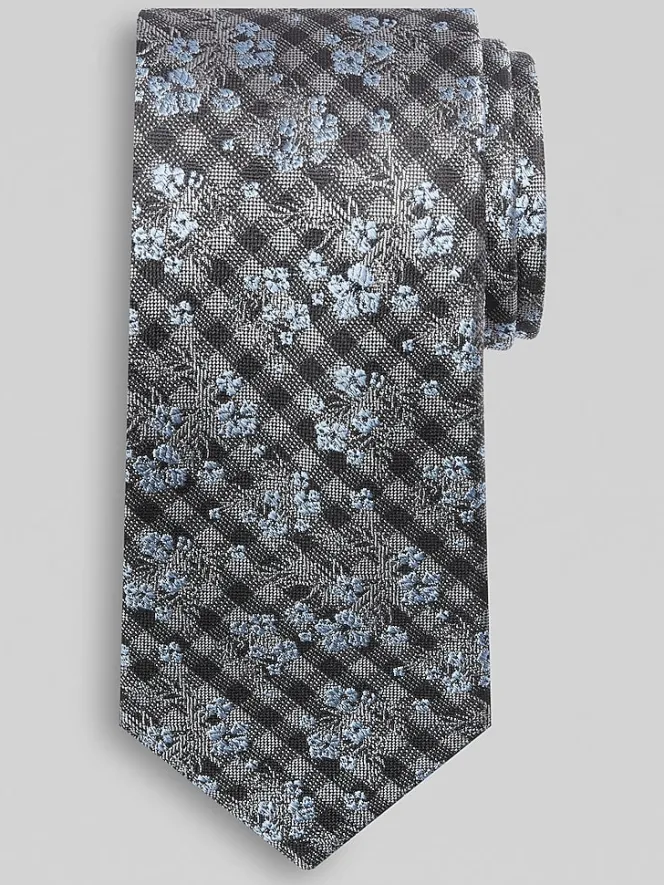 Ties-Joseph Abboud Check Floral Tie Black