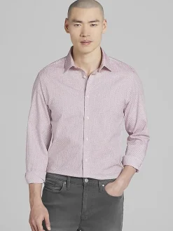 Button Up Shirts|Long Sleeve Button Up Shirts-Awearness Kenneth Cole CHILLFLEX Slim Fit 4-Way Stretch Button Up Shirt Red