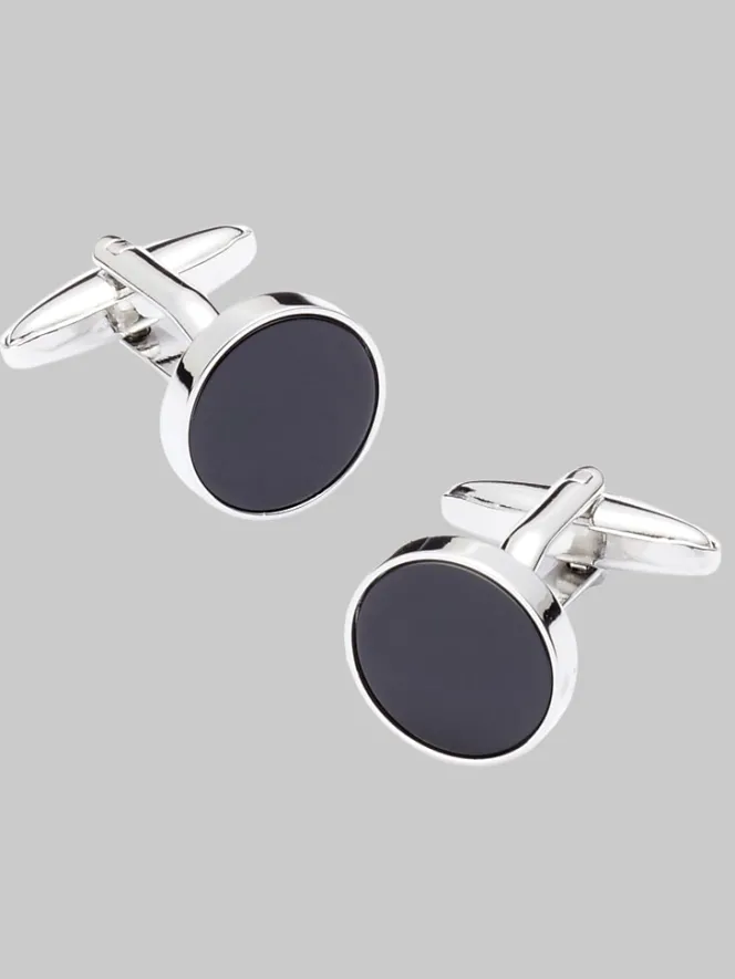 Tie Bars & Cufflinks-Pronto Uomo Circle Onyx Cufflinks Gold