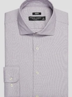 Dress Shirts|Solid Dress Shirts-Pronto Uomo Classic Fit 100% Cotton Basketweave Dress Shirt Red Check