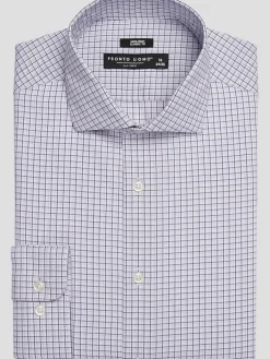 Patterned Dress Shirts|Dress Shirts-Pronto Uomo Classic Fit 100% Cotton Check Dress Shirt Lavender Check