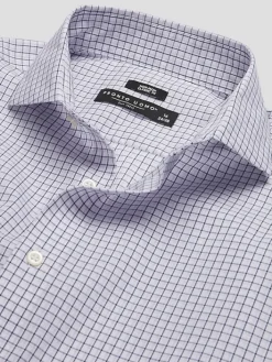 Patterned Dress Shirts|Dress Shirts-Pronto Uomo Classic Fit 100% Cotton Check Dress Shirt Lavender Check