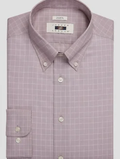 Patterned Dress Shirts|Dress Shirts-Joseph Abboud Classic Fit 100% Cotton Windowpane Dress Shirt Mauve