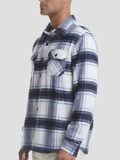 Outerwear|Casual Jackets & Vests-Weatherproof Vintage Classic Fit Brushed Plaid Shirt Jacket Navy