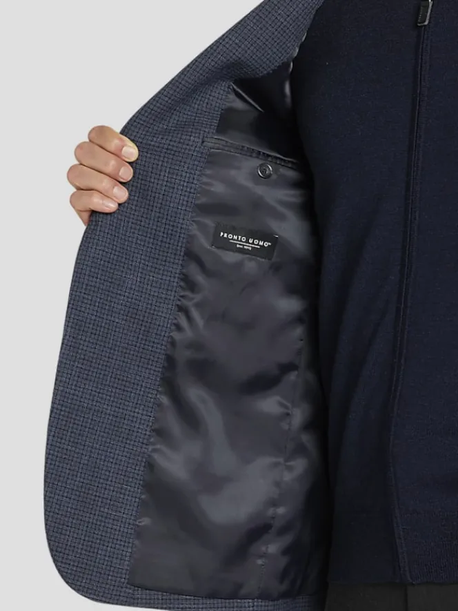 Sport Coats|Sport Coats-Pronto Uomo Classic Fit Check Sport Coat Navy Check