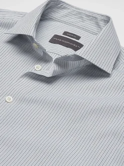 Big & Tall Dress Shirts|Patterned Dress Shirts-Wilke-Rodriguez Classic Fit Fine Line Stripe Dress Shirt Green