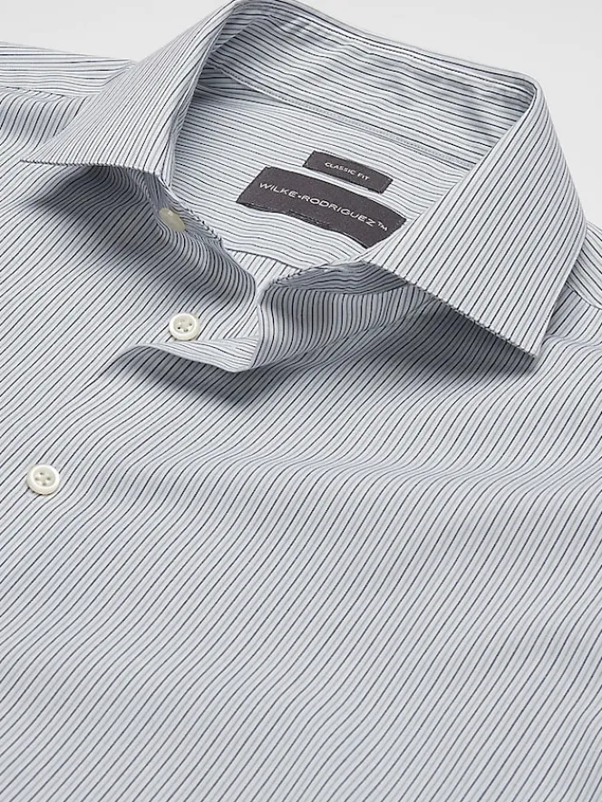 Big & Tall Dress Shirts|Patterned Dress Shirts-Wilke-Rodriguez Classic Fit Fine Line Stripe Dress Shirt Green