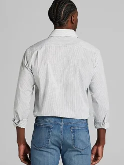 Big & Tall Dress Shirts|Patterned Dress Shirts-Wilke-Rodriguez Classic Fit Fine Line Stripe Dress Shirt Green