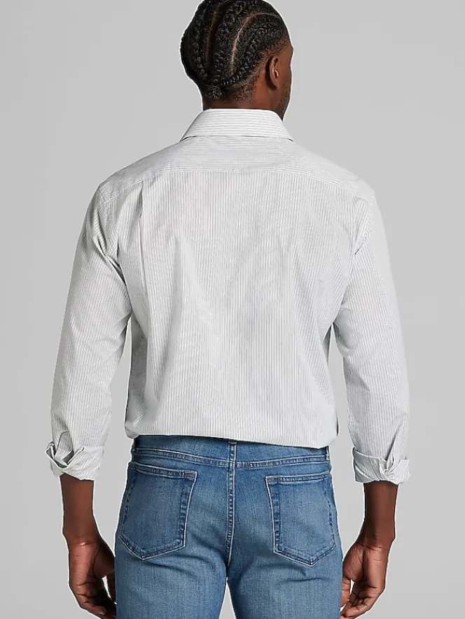 Big & Tall Dress Shirts|Patterned Dress Shirts-Wilke-Rodriguez Classic Fit Fine Line Stripe Dress Shirt Green