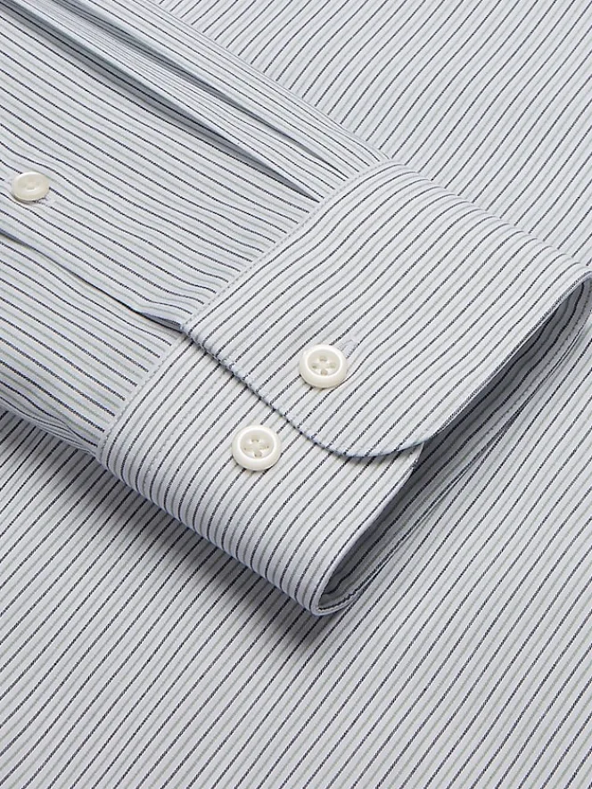 Big & Tall Dress Shirts|Patterned Dress Shirts-Wilke-Rodriguez Classic Fit Fine Line Stripe Dress Shirt Green