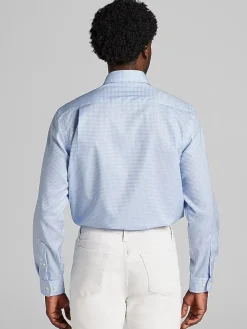 Patterned Dress Shirts|Designer Dress Shirts-Joseph Abboud Classic Fit Gingham Dress Shirt Lt Blue
