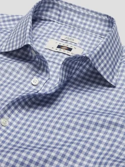 Patterned Dress Shirts|Designer Dress Shirts-Joseph Abboud Classic Fit Gingham Spread Collar Dress Shirt Blue