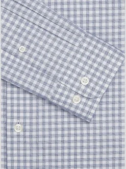 Patterned Dress Shirts|Designer Dress Shirts-Joseph Abboud Classic Fit Gingham Spread Collar Dress Shirt Blue