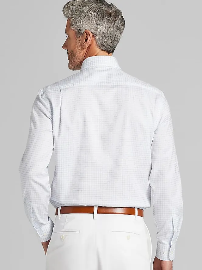 Dress Shirts|Patterned Dress Shirts-Pronto Uomo Classic Fit Grid Herringbone Dress Shirt Blue