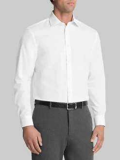 Solid Dress Shirts|White Dress Shirts-Calvin Klein Classic Fit Herringbone Dress Shirt Gray