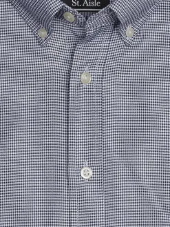 Button Up Shirts|Long Sleeve Button Up Shirts-St. Aisle Classic Fit Micro Gingham Button Up Shirt Navy