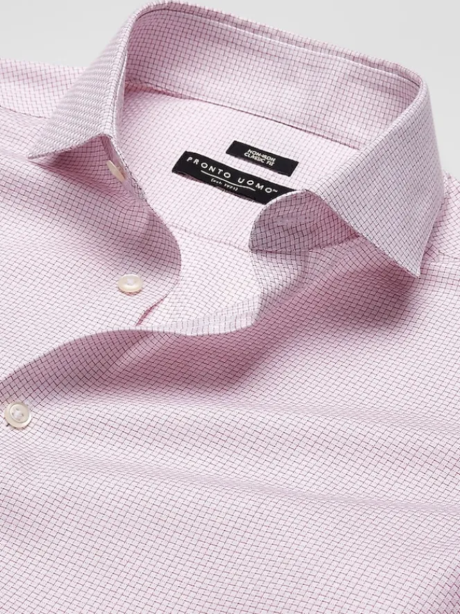 Patterned Dress Shirts|Dress Shirts-Pronto Uomo Classic Fit Mini Grid Dress Shirt Purple