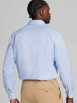 Dress Shirts|Patterned Dress Shirts-Pronto Uomo Classic Fit Mini Grid Spread Collar Dress Shirt Lt Blue