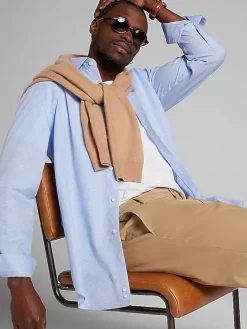 Dress Shirts|Patterned Dress Shirts-Pronto Uomo Classic Fit Mini Grid Spread Collar Dress Shirt Lt Blue