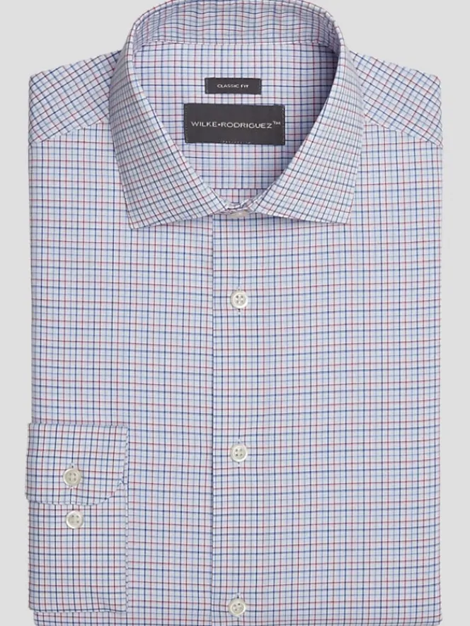 Big & Tall Dress Shirts|Patterned Dress Shirts-Wilke-Rodriguez Classic Fit Multi Tattersall Plaid Dress Shirt Red/Blue