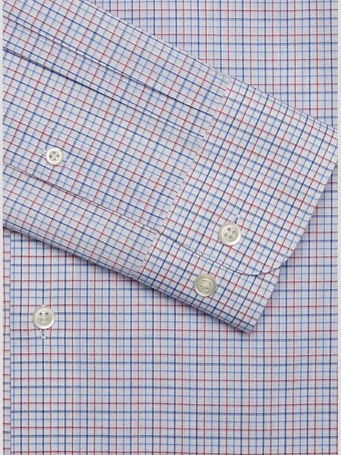 Big & Tall Dress Shirts|Patterned Dress Shirts-Wilke-Rodriguez Classic Fit Multi Tattersall Plaid Dress Shirt Red/Blue