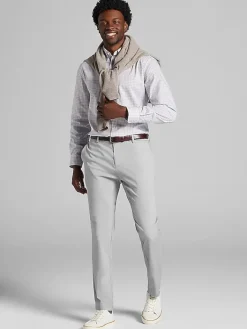 Dress Shirts|Patterned Dress Shirts-Joseph Abboud Classic Fit Plaid Dress Shirt Grey