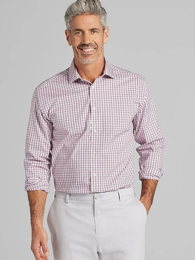 Big & Tall Dress Shirts|Patterned Dress Shirts-Wilke-Rodriguez Classic Fit Plaid Dress Shirt Red