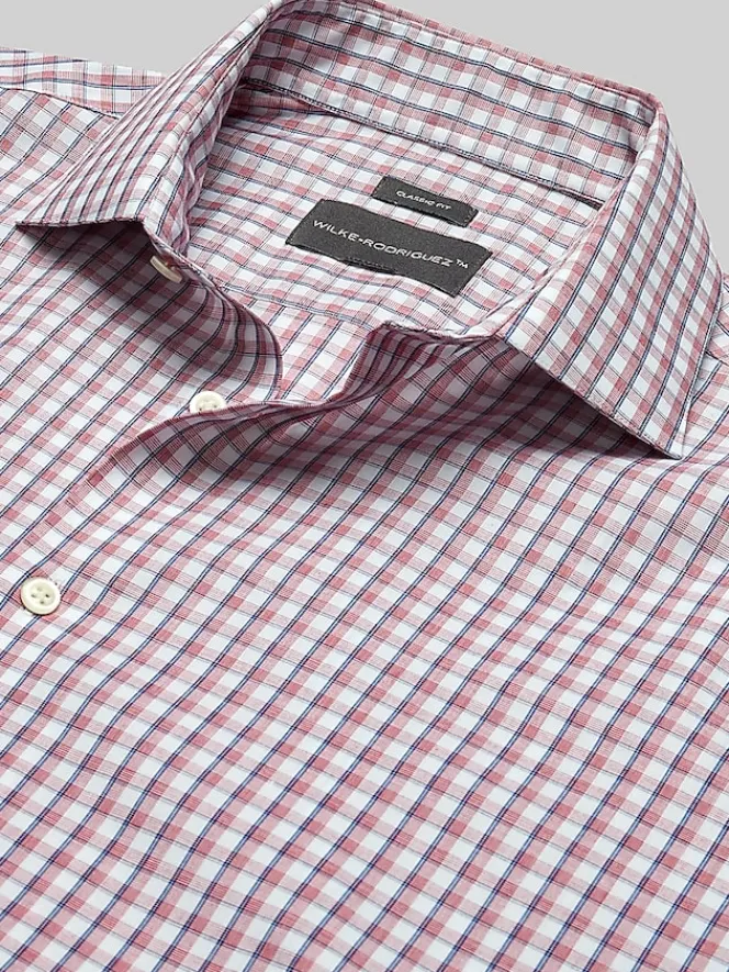 Big & Tall Dress Shirts|Patterned Dress Shirts-Wilke-Rodriguez Classic Fit Plaid Dress Shirt Red