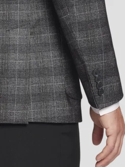 Sport Coats|Sport Coats-Michael Strahan Classic Fit Plaid Knit Sport Coat Charcoal Plaid