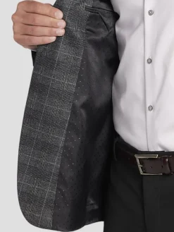 Sport Coats|Sport Coats-Michael Strahan Classic Fit Plaid Knit Sport Coat Charcoal Plaid