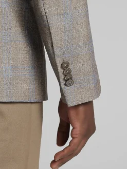 Sport Coats|Sport Coats-Joseph Abboud Classic Fit Plaid Sport Coat Tan Plaid With Blue